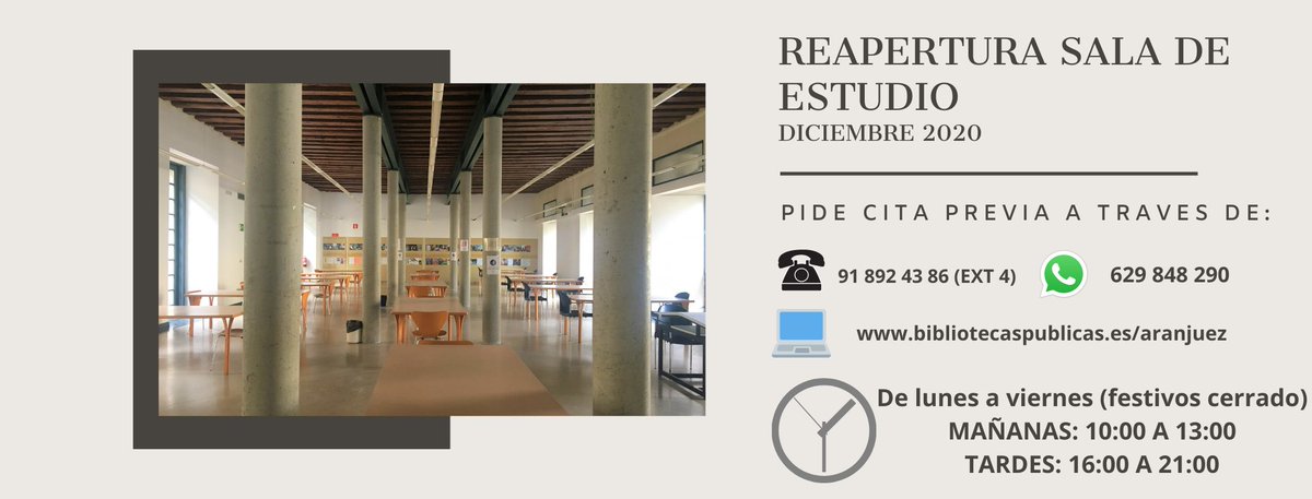Horarios de la Sala de Estudio "José Luis Sampedro" 
Diciembre 2020 y enero 2021