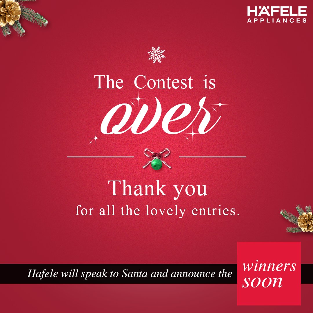 hafeleindia's tweet photo. The contest is over. Santa will be picking his favorite recipes and announcing the winners soon. Stay tuned!
#MyChristmasCakeRecipe
#christmas2020 #christmas #cake #contest #contestalert #recipes #recipeoftheday #recipecontest #cakecontest #whip #christmascake #christmastime https://t.co/cCGAyhSwBo
