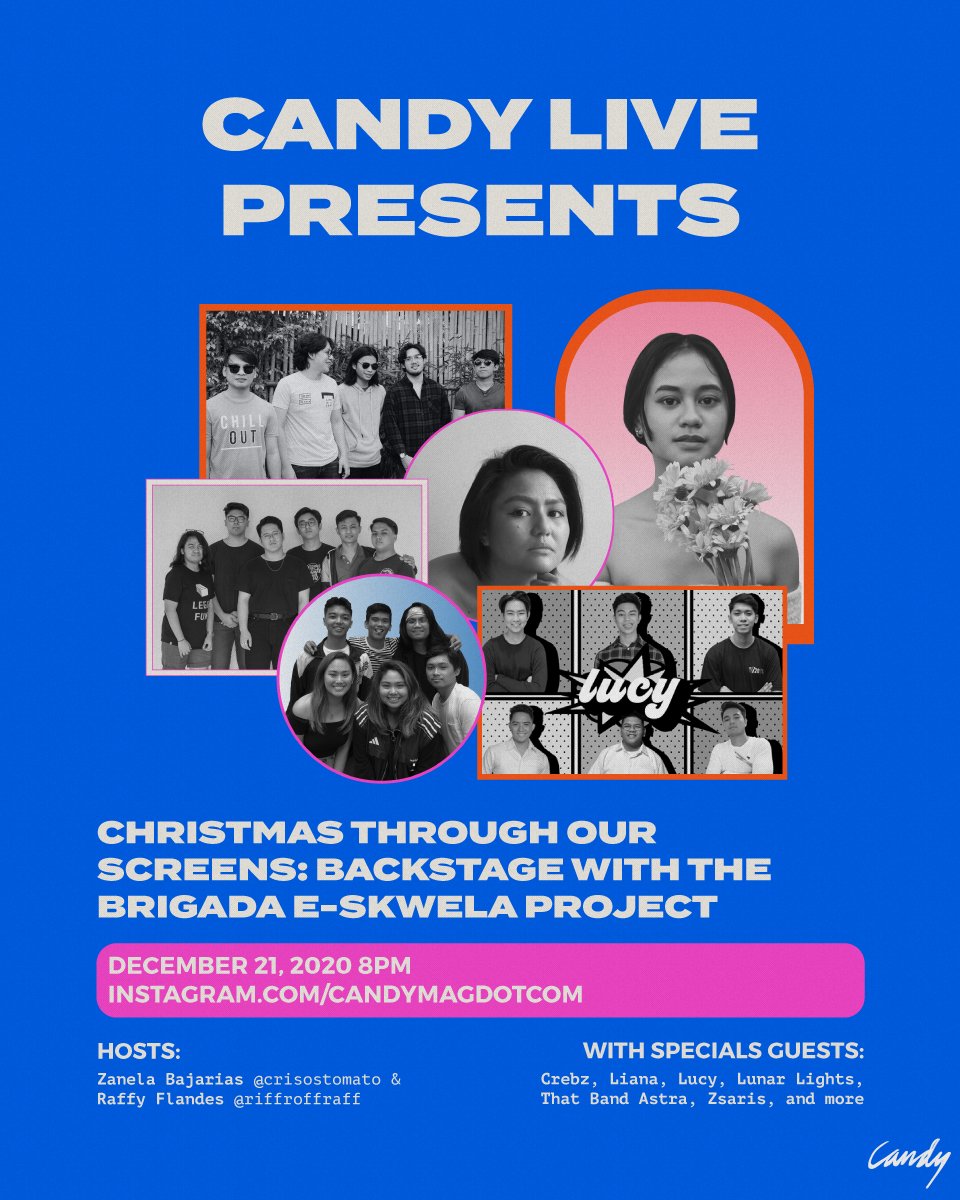 candymagdotcom's tweet photo. Candy Live Presents:
Christmas Through Our Screens: Backstage With The Brigada E-skwela Project
Hosted by: Zanela Bajarias and Raffy Flandes

Dec. 21, 2020, 8 p.m. on https://t.co/jniUqwPGX0 https://t.co/maFcALy67r
