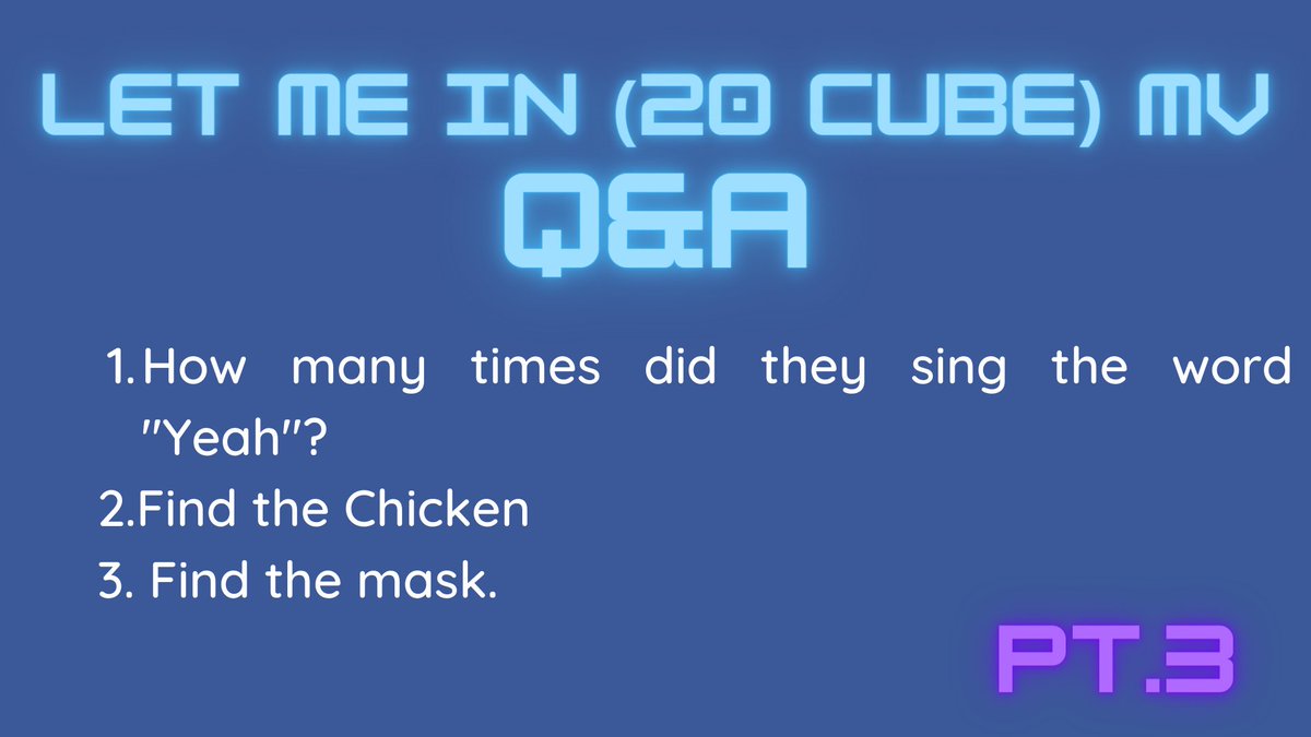 ENonBillboard's tweet photo. [Let Me In (20 Cube) MV Q&amp;A]

Pt.3 Questions below.

Be sure to watch ENHYPEN 'Let Me In (20 CUBE)' Official MV as much as you can and be sure to follow the proper streaming guide to find the answers.

🔗https://t.co/DjlDgP2WxI

#LetMeIn_OutNow 
#7MforENHYPEN 
@ENHYPEN_members https://t.co/hauwQbk78u