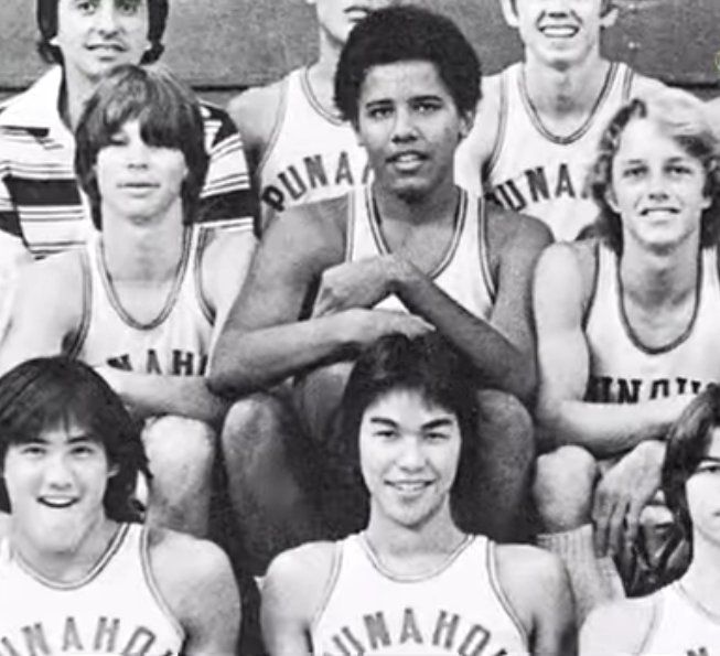 BARACK OBAMA WITH HIS HIGH SCHOOL BASKETBALL TEAM.