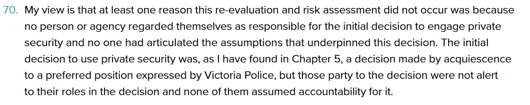 Certainly something we need to find out is why  @VictoriaPolice was opposed to running Private Security.  #auspol  #springst  #hotelquarantine