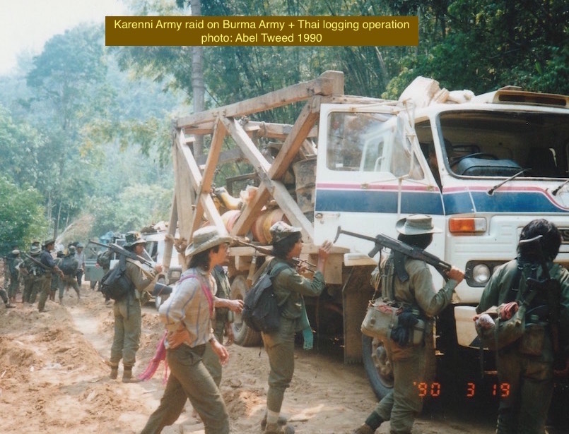 10. In 1989 Burma (Myanmar) SLORC junta, seeking weapons funds sold logging concessions to Thailand firms, waged “Teak War” on EAOs for control of forests. Rapid, massive deforestation as Thai companies clearcut teak, other hardwoods for export as boat decks, flooring, furniture.
