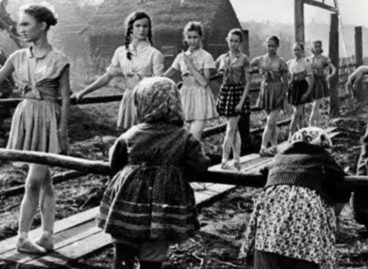 BALLET CLASS IN A DESTROYED RUSSIAN TOWN IN WORLD WAR TWO.