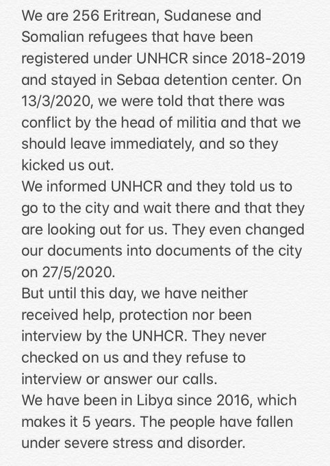 SeebrueckeFfm's tweet photo. 🇱🇾 #Refugees aus #Eritrea🇪🇷, #Somalia🇸🇴 & dem #Sudan🇸🇩 in #Libyen haben gebeten, diese Botschaft weiter zu tragen. Das #UNHCR läßt sie im Stich, seit sie aus dem DC #Sebaa entlassen wurden.
1/x
Please share!
@KitchaFitFit1 via @stankoniaaa
!B https://t.co/0Se94H3bjf