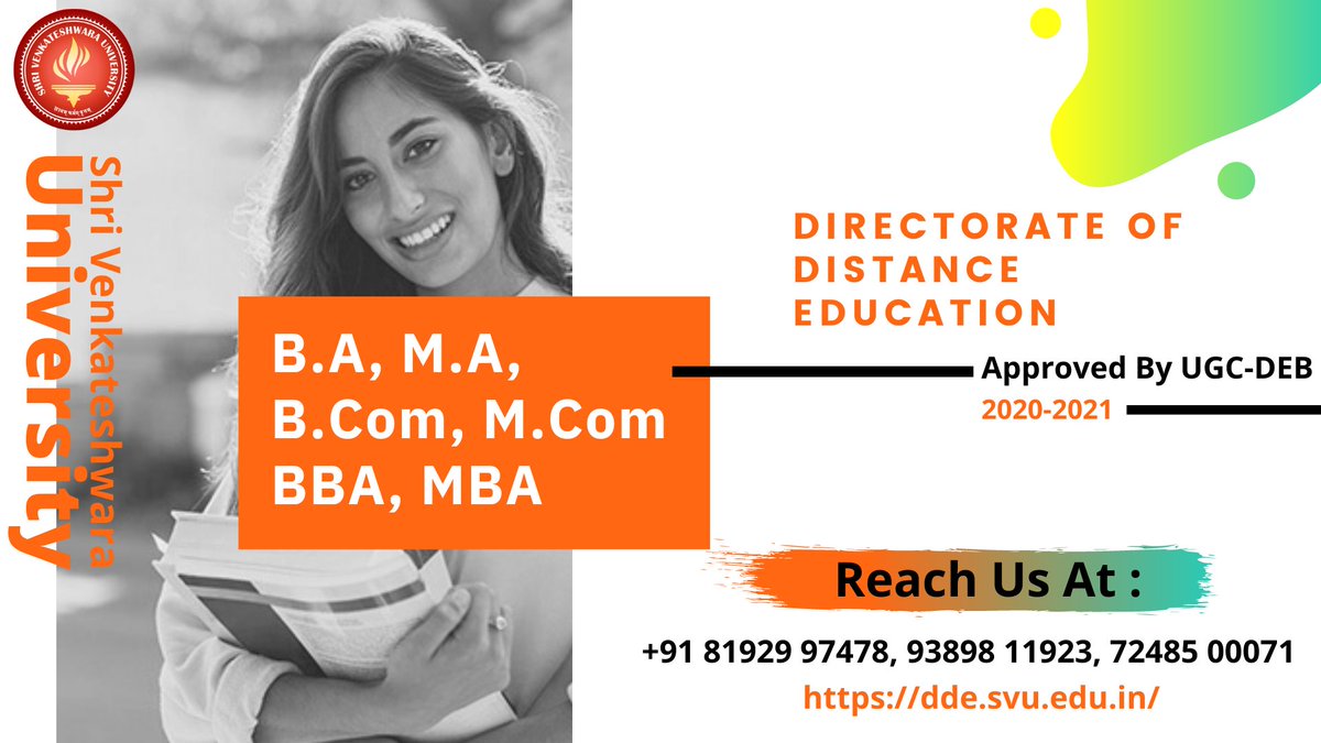 SvuGajraula's tweet photo. !! Hurry Up !!
!!Admission Now !!
Directorate of Distance Education - Shri Venkateshwara University, UGC-DEB Approved.
Call : +91 81929 97478, 93898 11923, 72485 00071
Visit : https://t.co/dnva7wFdCG
#ba #ma #b_com #m_com #bba #mba #university #svu #educationMinister #India https://t.co/FrBzfLrrtp