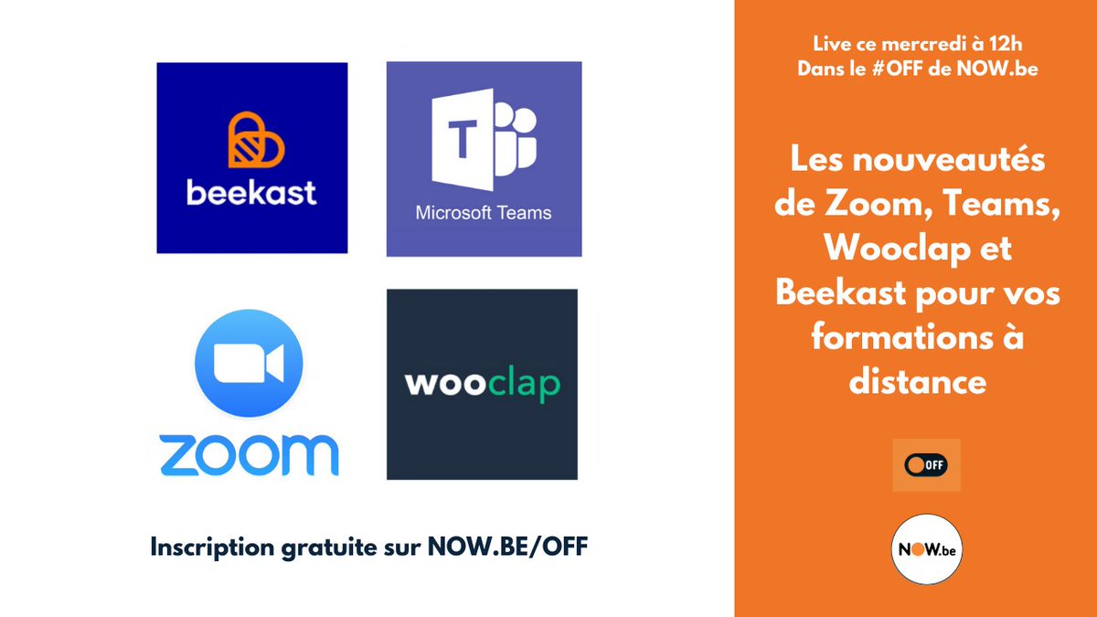 Nowbe_'s tweet photo. Les nouveautés de #Zoom, #Teams, #wooclap et #Beekast pour les formations à distance : en live ce mercredi à 12h sur https://t.co/9rMBPyXe5C https://t.co/z6wENQ9kPx