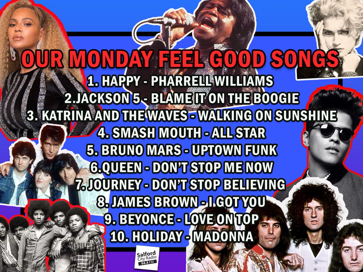SalfordCRadio's tweet photo. Need a fix to your Monday blues? Check out our top 10 rating of feel good songs! Comment below what’s your go to feel good song? 🥳😁
#MondayMotivation #feelgood #localradio https://t.co/R29bs3BpSz