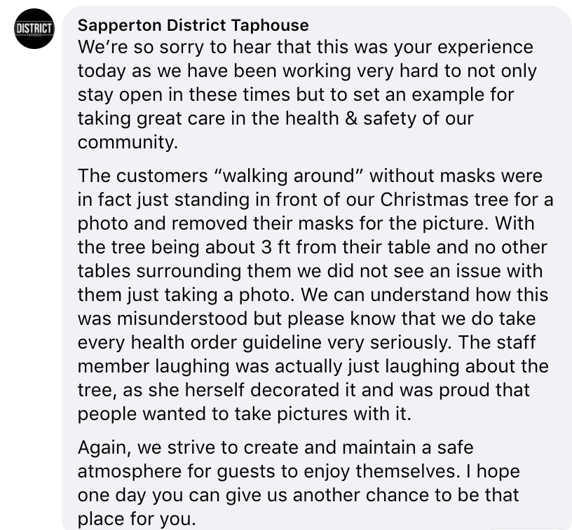 SapDistrictTap's tweet photo. @digitaldolphin Hi, here is an explanation of the situation. We can assure you we have been working closely with the local Fraser Health Authority in British Columbia to follow all proper covid procedures and guidelines. We just recently had an inspection and passed with flying colors. https://t.co/095OR8CUY5