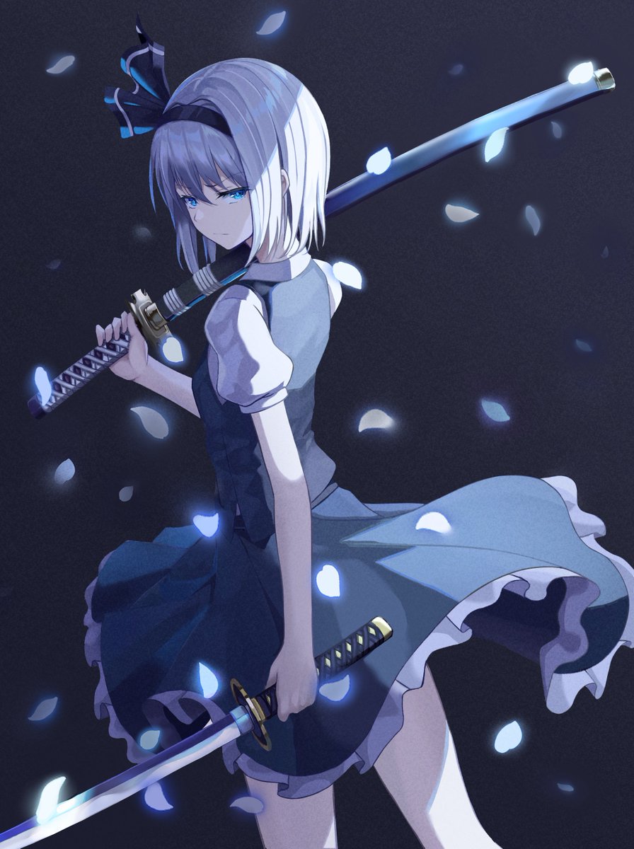 konpaku youmu 1girl weapon sword solo skirt short sleeves katana  illustration images