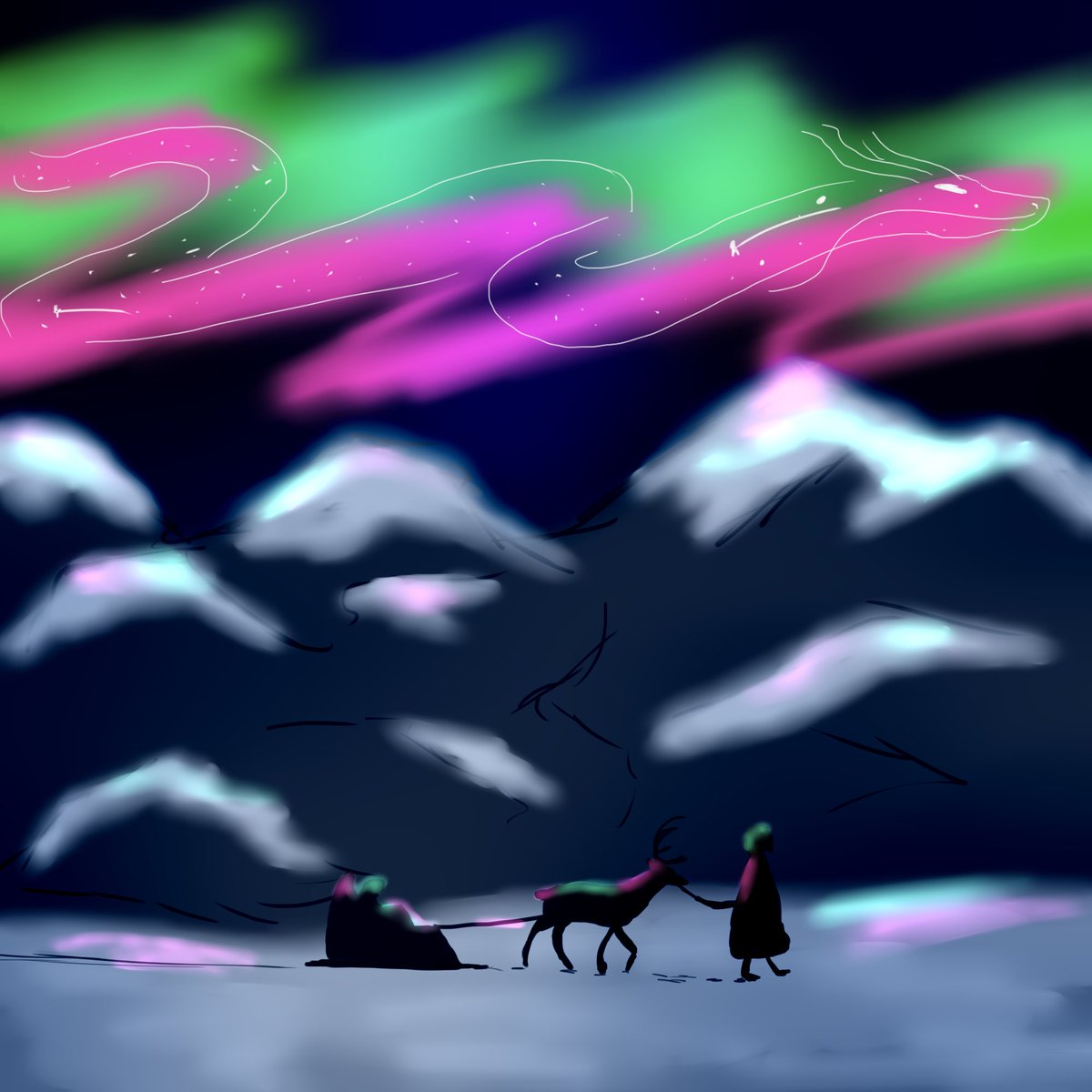 MightyCamurai's tweet photo. #KM100Dragons 
My aurora dragon. My idea is that the aurora borealis is actually a dragon spirit and is a guardian of travelers and that they follow the lights to safety. https://t.co/rihCjtgAoL