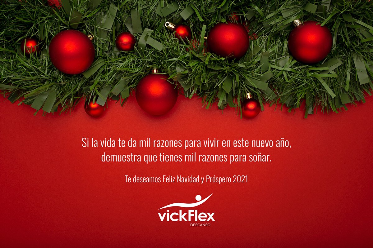 vickflex's tweet photo. Si la vida te da mil razones para vivir en este año, demuestra que tienes mil razones para soñar. Te deseamos Feliz Navidad y Próspero 2021 #FelizNavidad #Vickflex https://t.co/vc3dXUSSCg