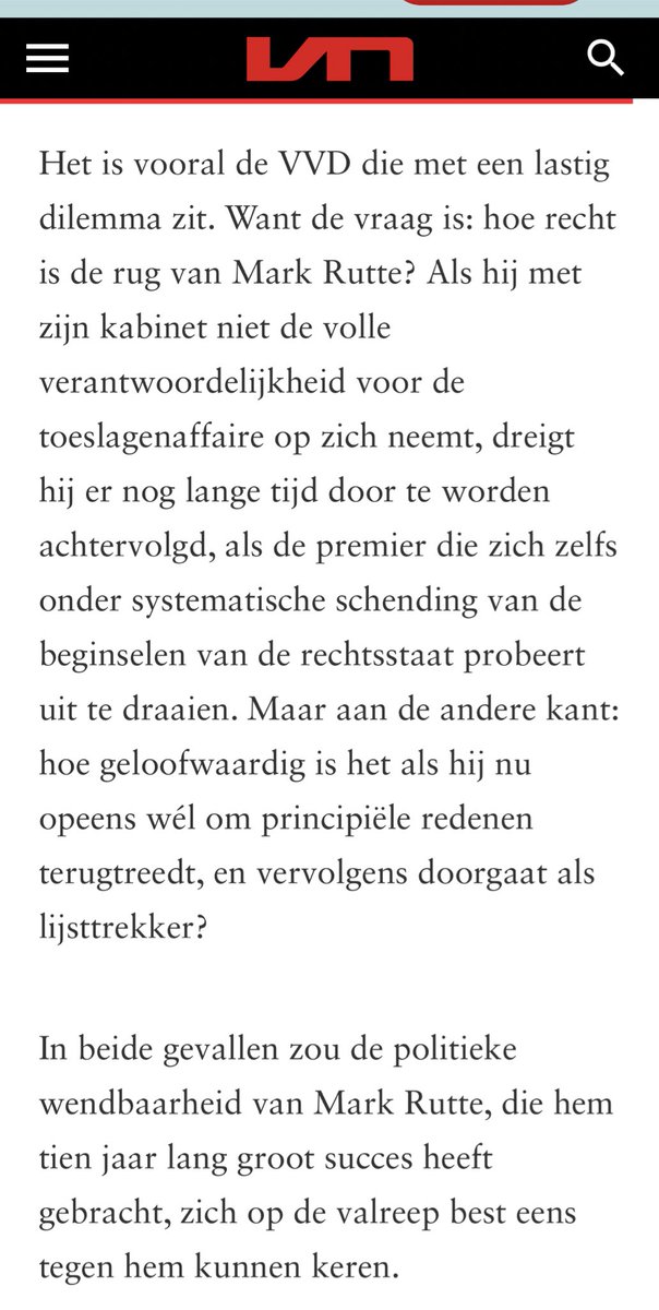 Niet. Rutte is hoe dan ook niet meer geloofwaardig. Daarom is aftreden niet genoeg. Rutte moet strafrechtelijk vervolgd worden en veroordeeld worden tot een verbod om ooit nog een functie te hebben in openbaar bestuur  vn.nl/rapport-toesla…