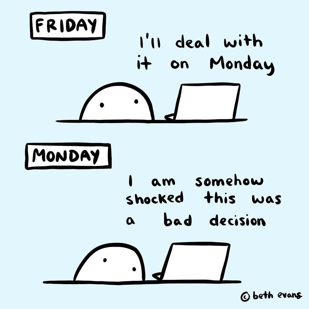 9GAG's tweet photo. Weekly routine #Monday

✍🏻 bethdrawsthings | IG https://t.co/fp7hfS2Hwl