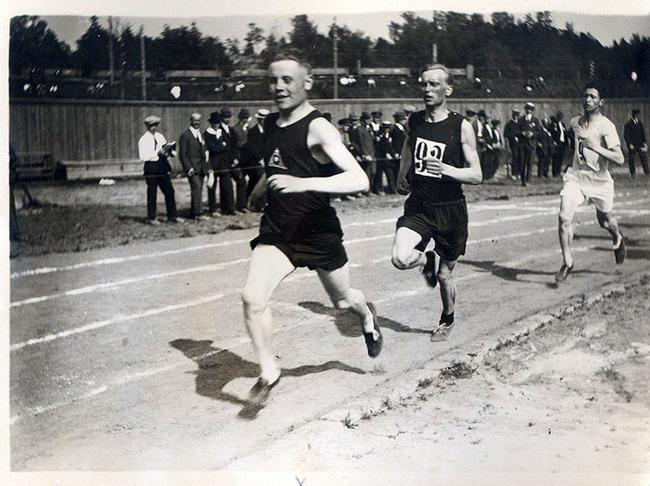 #151While serving the army in 1920, Paavo Nurmi came up with his own innovative ways to train - he ran behind trains to stretch his stride & used heavy iron-clad army boots to strengthen his legs-he also ran with a rifle on his shoulderThat year he won 3 and a  at Antwerp