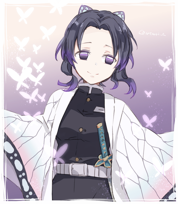 うたおりさんがTwitterに投稿した胡蝶しのぶ(鬼滅の刃)のイラスト。