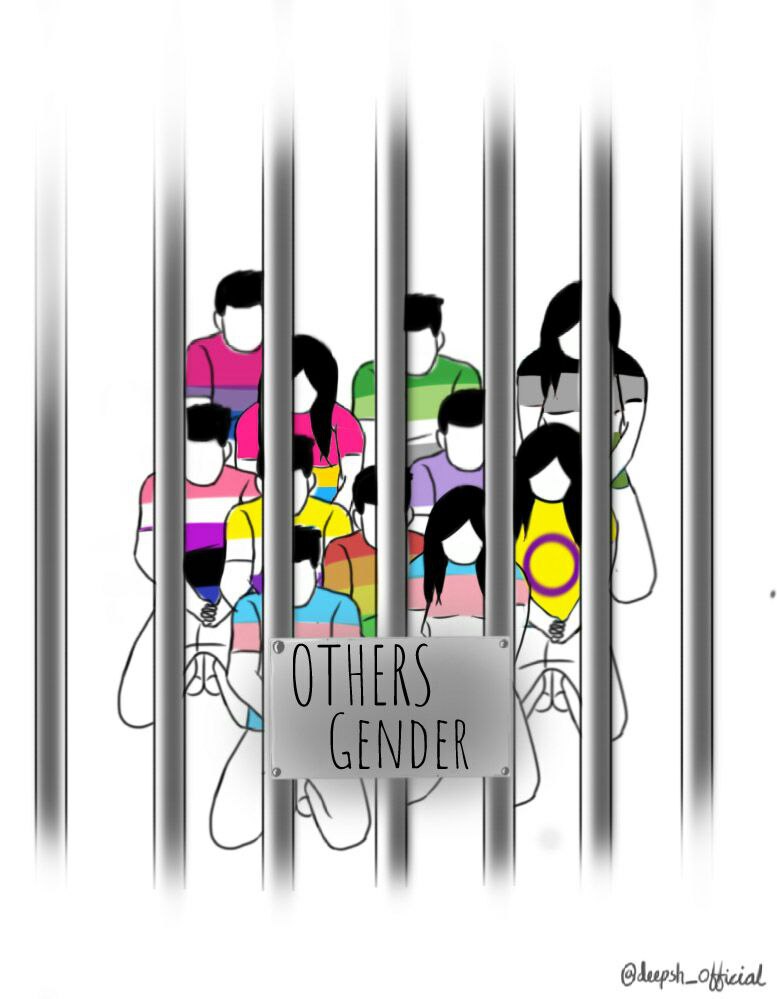 QueerYouthGroup's tweet photo. An art by @deepsh_shrestha representing the current third gender or others gender law in Nepal.
नेपालको तेस्रोलिङ्गी वा अन्यलिङ्गी कानुनलाई दर्शाउँदै दीप्स श्रेष्ठद्वारा बनाइएको एक चित्र
#EndForcedThirdGenderLabel https://t.co/SbqnRe6i8Y