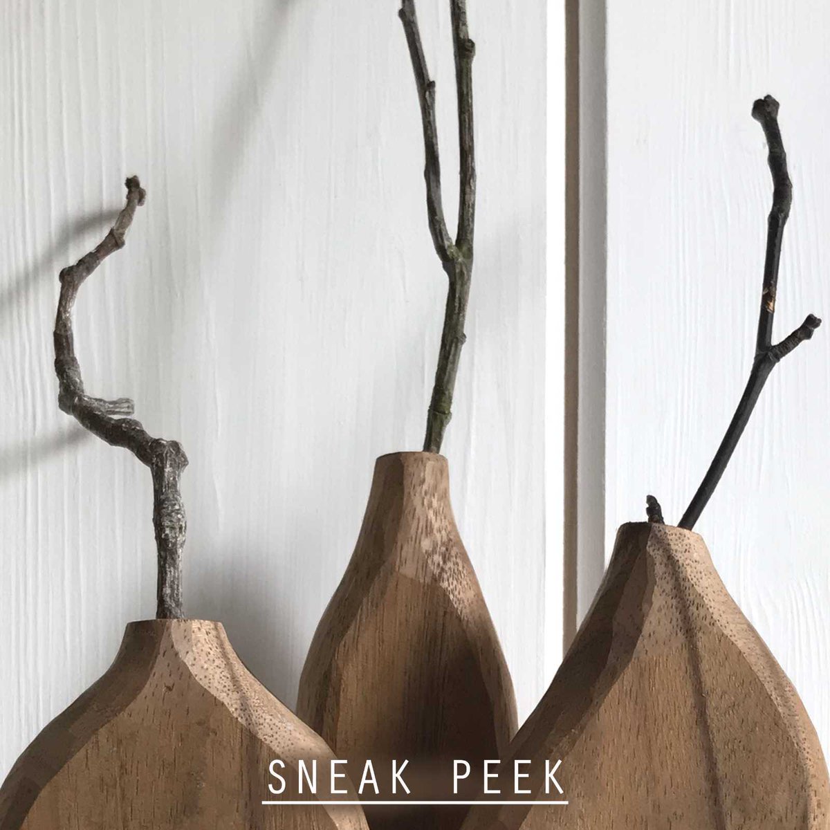 Are you ready for Sneak Peek No. 3? You 'wood' be mad to not like these! ✨ #woodenvase #eastofindiauk #sneakpeek #shoplocal