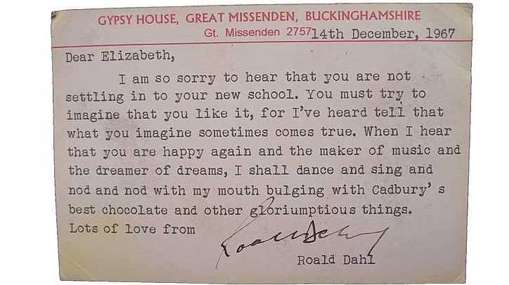 Here’s a lovely note from Roald Dahl