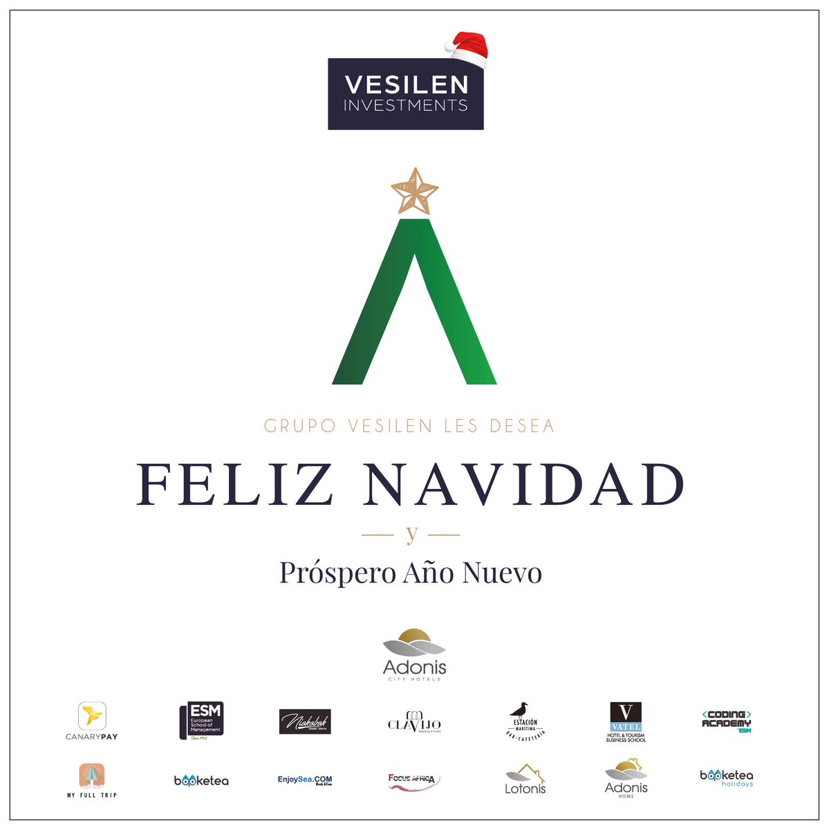 De parte de todo el equipo humano que forman parte del Grupo Vesilen, les deseamos una Feliz Navidad y un Próspero Año Nuevo.
⠀
#Vesilen #CanaryPAY #ESM #Adonis #Booketea #empresas #universidad #inversión #Canarias #Tenerife #Niokobok #GrupoVesilen #Clavijo38 #VatelTenerife