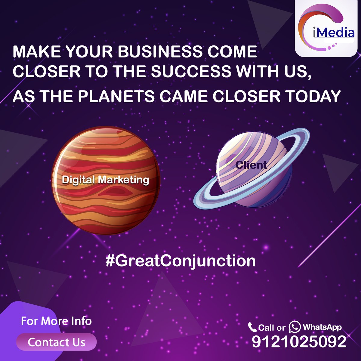 iMediaGlobalInd's tweet photo. Make your business come closer to the success with us,
As the planets came closer today

#imediaglobal #GreatConjunction #greatconjunction2020 #greatconjunction #digitalmarketing #digital #space #jupitersaturnconjunction #Jupiter #Saturn #digitalmarketingagency #onlinemarketing https://t.co/1dYP9evghR