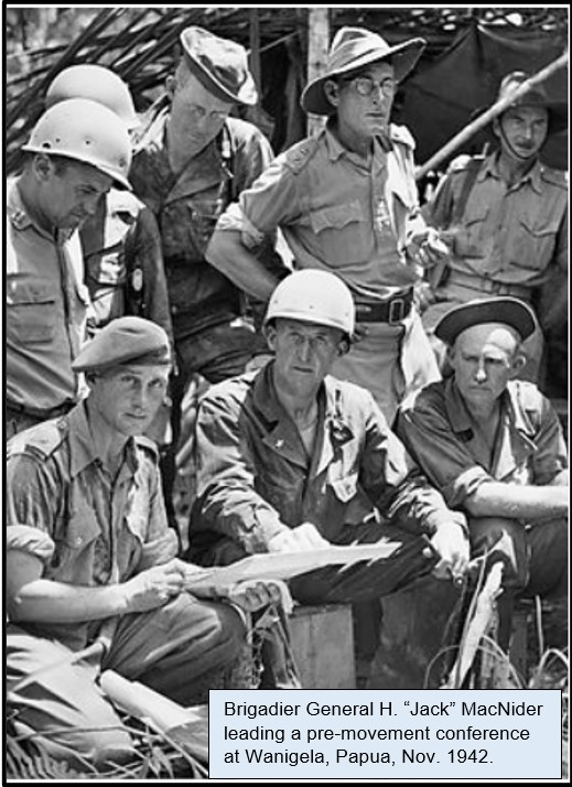 On Nov 23d, 1942 the American advance on the Japanese beachhead at Buna had been stalled for 3 weeks.Brig. Gen MacNider went forward to encourage his 128th Rgt.A rifle grenade exploded next to him, causing several shrapnel injuries and serious eye wound.It killed a nearby man.