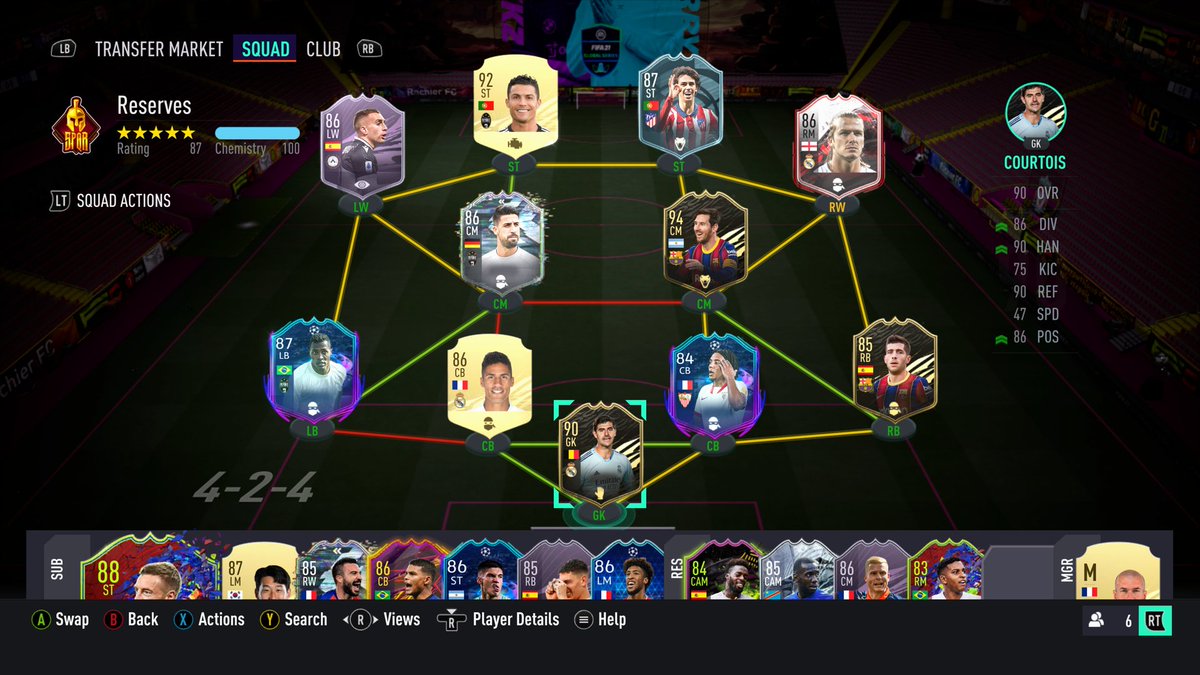 RoyRachier's tweet photo. #itshaber i have CR7, Messi, Sergio. R &amp; Gk tradeable. But now hit a wall dont know how to improve the any advice? Love the vids thanks i play same 424 just swap messi and becks https://t.co/Kyf8BvYOEQ