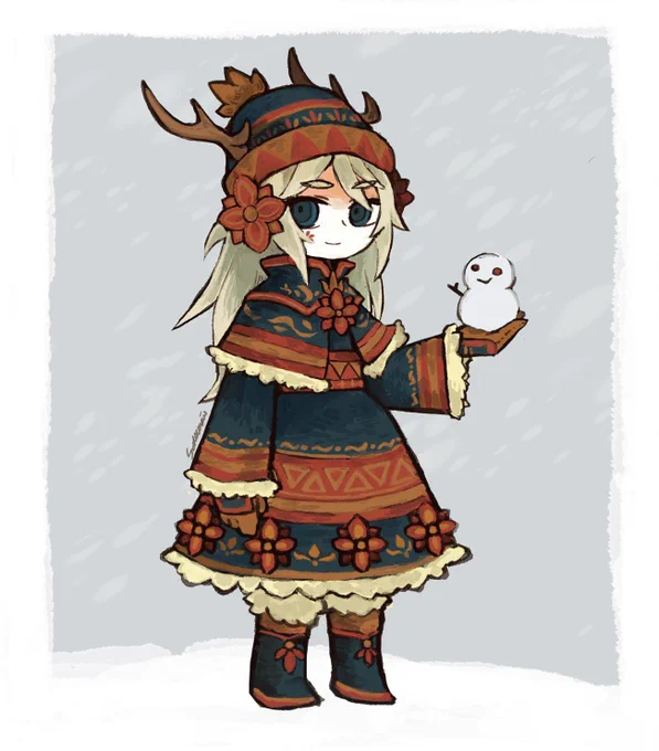 岩と雪ばかりの地域に暮らす民族で色彩に乏しいからあえて衣装に南方の花を入れるという服
彼女らはどうやって花の色や形を知ったのか 