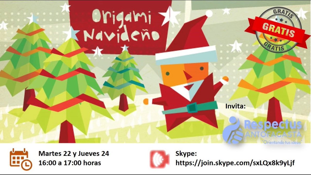 #DeportesUCN invita a toda la comunidad, en especial a niñas y niños a participar de "Taller de Origami Navideño". Se puede utilizar cualquier tipo de papel: diario, revistas, papel de mantequilla, etc.
📆 22 y 24 dic 
📲 Vía #Skype
👉 Inscripciones: join.skype.com/sxLQx8k9yLjf