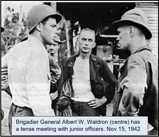 The 32d Division’s artillery commander, Brig. General Albert W. Waldron, now took command of the Division, Dec 2nd, 1942.Three days later, B.Gen. Waldron was shot in the shoulder by a sniper.Brig. General Byers, Chief of Staff, succeeded him as commander of the fighting troops.