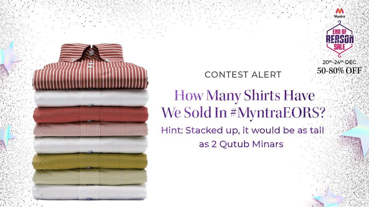 myntra's tweet image. Go on, take a guess. 1 winner to get it right, gets a Myntra Gift Voucher worth Rs.2000.
Answer using #IamWinningWithMyntraGameZone #Day2OfMyntraEORS 

Multiple entries allowed. 
Hurry! 

#Contest #ContestAlert