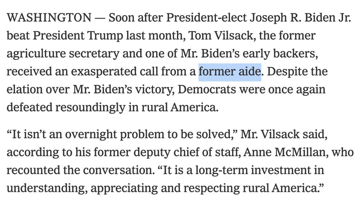 Opens and closes w quotes from Anne MacMillan, who it identifies as only Vilsack's "former aide." (They misspell her name, but that's not the howler.)