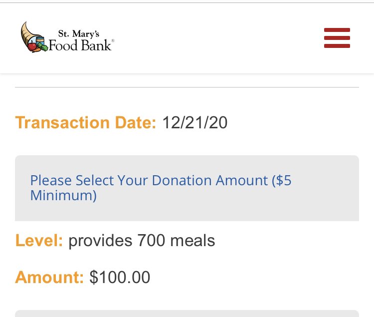 ✅ donated to St. Mary’s food bank in Phoenix for #HCWvsHunger!! 

👉🏽Team  #PooMoGI 💩 
👉🏽 700 meals purchased 
👉🏽Join me @AllonKahn @AmyOxentenkoMD @PashaShabanaMD @JLeightonMD  @Blankmd22 @hevargasmd @JHorsleySilvaMD