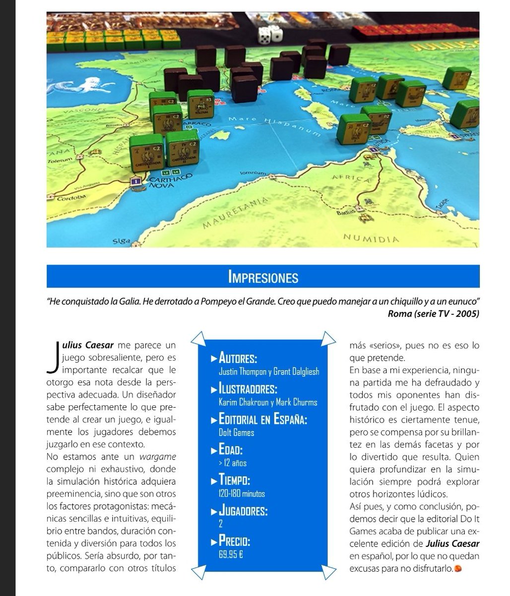 SanchoMateos's tweet photo. Muy interesante la reseña del #juliuscaesar ,la edición española de #doitgames es fantástica... el juego muy divertido ...aunque yo incluiría que la tolerancia al azar debe ser muy alta... https://t.co/Ltrt8rKmDf