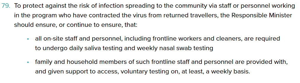 Coate also recommends that front-line workers undertake DAILY saliva testing and that close contacts of these workers are testing weekly.  #auspol  #springst  #hotelquarantine