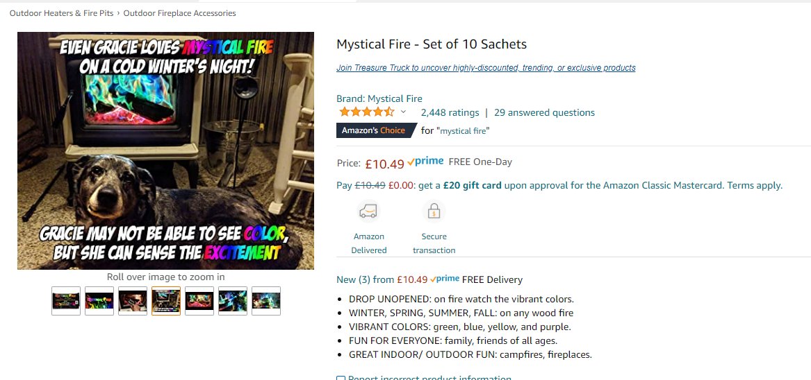 TheCodeTroll's tweet photo. probably the weirdest photo for a product i've seen on amazon to date.
Gracie does not look like she loves it, honestly. #MysticalFire https://t.co/7xcngM7zXk