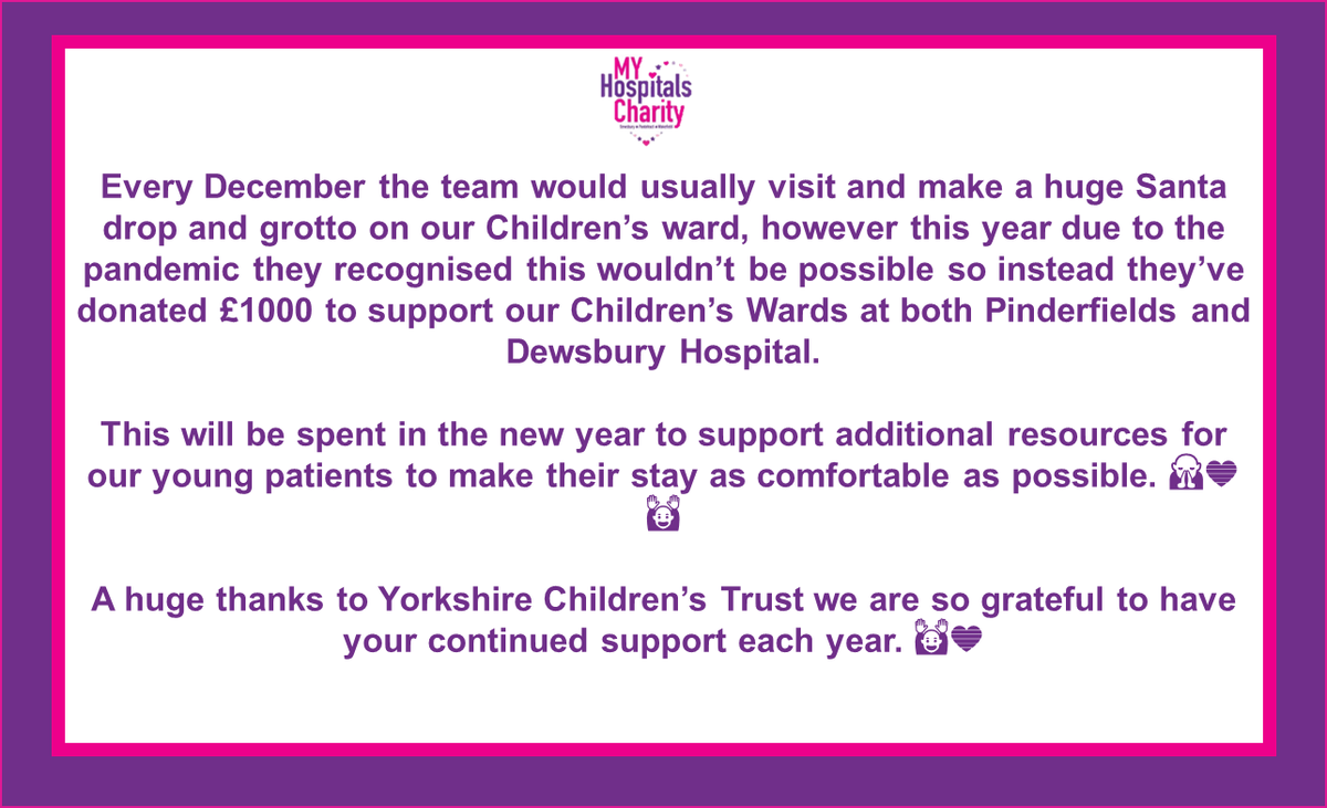 MY_NHSCharity's tweet photo. โจOur #mondaymotivation post this week is dedicated to Yorkshire Children's Trust. โจ
Every year they continue to support us, and this year has been no exception๐
#nhs #support #charitiestogether #community #donations #Santadrop #grotto https://t.co/4znyI4ReNa