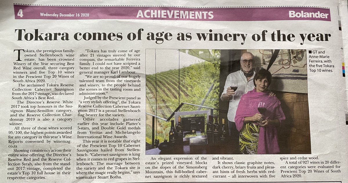 Tokara Wine Olive Farm News Of Our Awardwinningwines And Winery Of The Year Announcement In The Latest Edition Of Community Newspaper Bolander Read The Article Here T Co Yacofgl0zu Cc Winemag