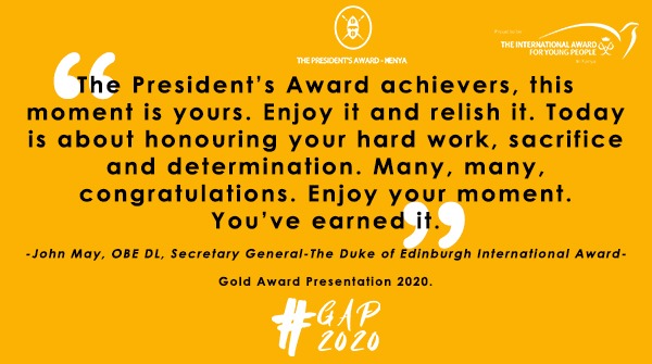Many many congratulations for your Award......John May...Secretary General, The Duke of Edinburgh's International Award #GAP2020 #WORLDREADY