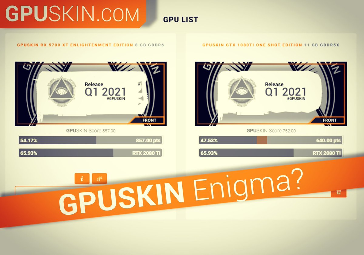 gpuskin's tweet photo. Two mysterious cards appeared in the #GPUSKIN GPU Database...
Make sure to follow us on your favourite social media platform to prepare yourself for our big launch in 2021! https://t.co/SnWiHCM1NY