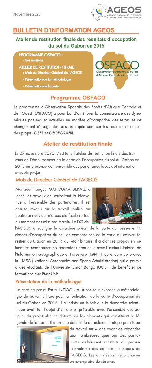 AGEOS5's tweet photo. Veuillez trouver le bulletin d'information sur l'atelier de restitution finale des résultats de la cartographie de l'occupation du sol du #Gabon en 2015. #OSFACO @PresidenceGA @GabonClimat @Comgouv_GA @WWF @Parcs_Gabon @brainforestgab @spaceinafrica1
https://t.co/Ck0yefnSub https://t.co/k0LiEoPDex