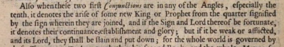 This is what Ramesey says about the jup-sat cnj occurring in angles: "Some new king or prophet arising from the quarter signified by the sign wherein they are joined". The strength of this prophet/king corresponds to the strength/ weakness of the lord of that angle.