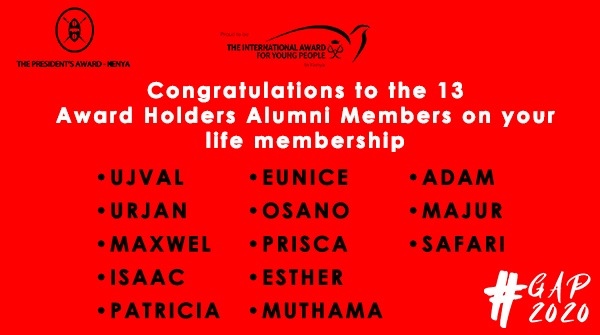 13 Award Holders and members of the Award Holders Alumni-Kenya last Friday received their life membership certificates. #GAP2020  #WORLDREADY