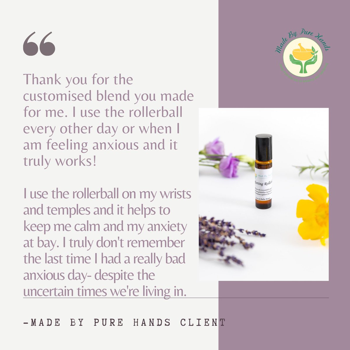 madebypurehands's tweet photo. Gotta love a #Testimonial, especially when you're feeling fragile!
Will be keeping my #rollerballs handy as I cancel treatments.
In light of London going into Tier 4 on Saturday,  I will extend my last local delivery date until tomorrow.
#workfromhomeday #aromatherapymakesmehappy https://t.co/tzA7CCJLwy