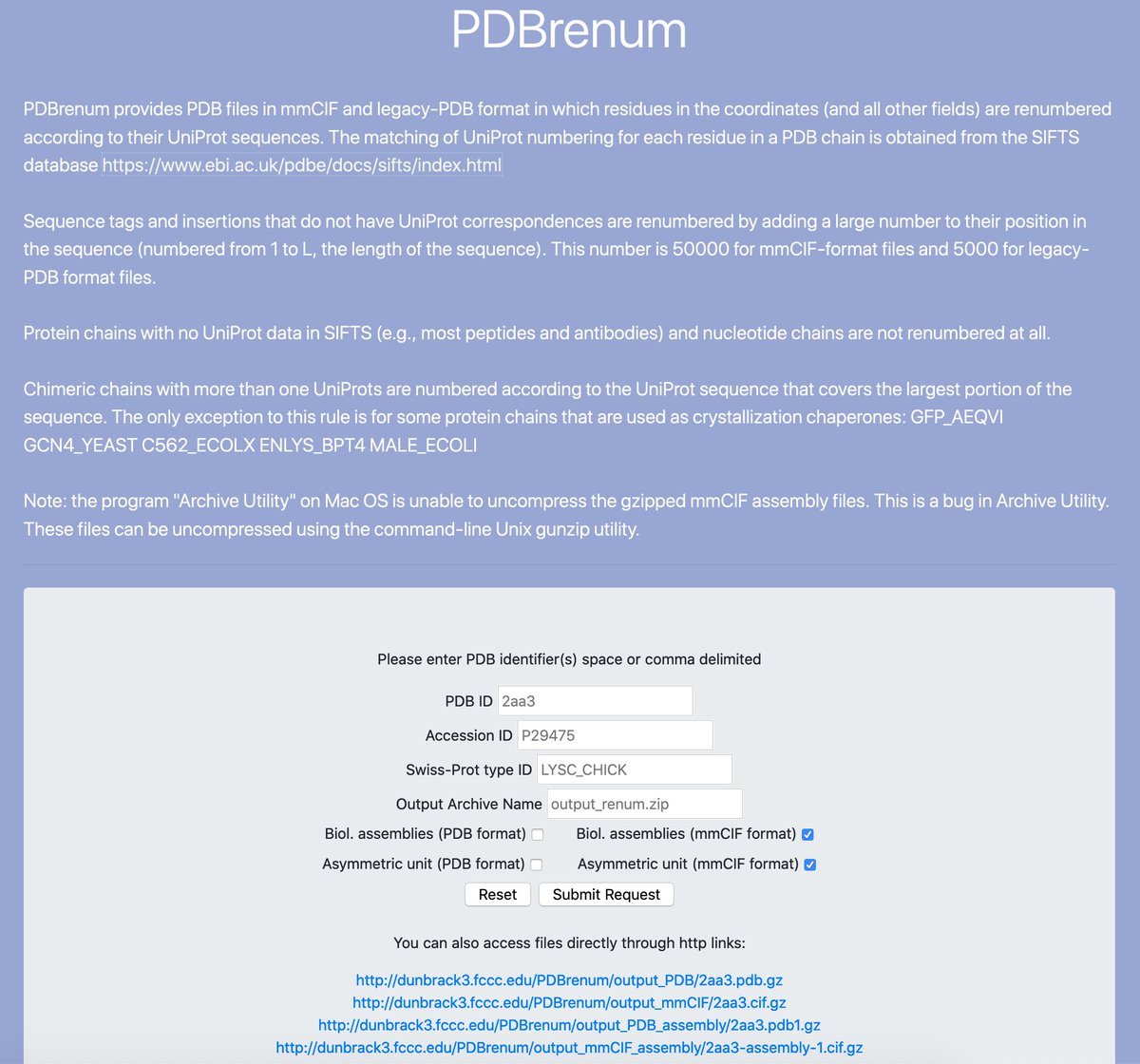 Roland Dunbrack 🏳️🌈 @rolanddunbrack.bsky.social (@rolanddunbrack) on Twitter photo We created a website & Python script that renumbers residues in PDB files with UniProt numbering. It returns mmCIF & PDB format files of the ASU & bio assemblies for any list of entries or UniProtIDs. Plz help us test it. <a href="/buildmodels/">rcsb pdb 💉🧬💻🔬💊🌱🧠🦠</a> <a href="/PDBj_en/">PDBj_en</a> <a href="/PDBeurope/">Protein Data Bank</a> dunbrack3.fccc.edu/PDBrenum/ We created a website & Python script that renumbers residues in PDB files with UniProt numbering. It returns mmCIF & PDB format files of the ASU & bio assemblies for any list of entries or UniProtIDs. Plz help us test it. <a href="/buildmodels/">rcsb pdb 💉🧬💻🔬💊🌱🧠🦠</a> <a href="/PDBj_en/">PDBj_en</a> <a href="/PDBeurope/">Protein Data Bank</a> dunbrack3.fccc.edu/PDBrenum/