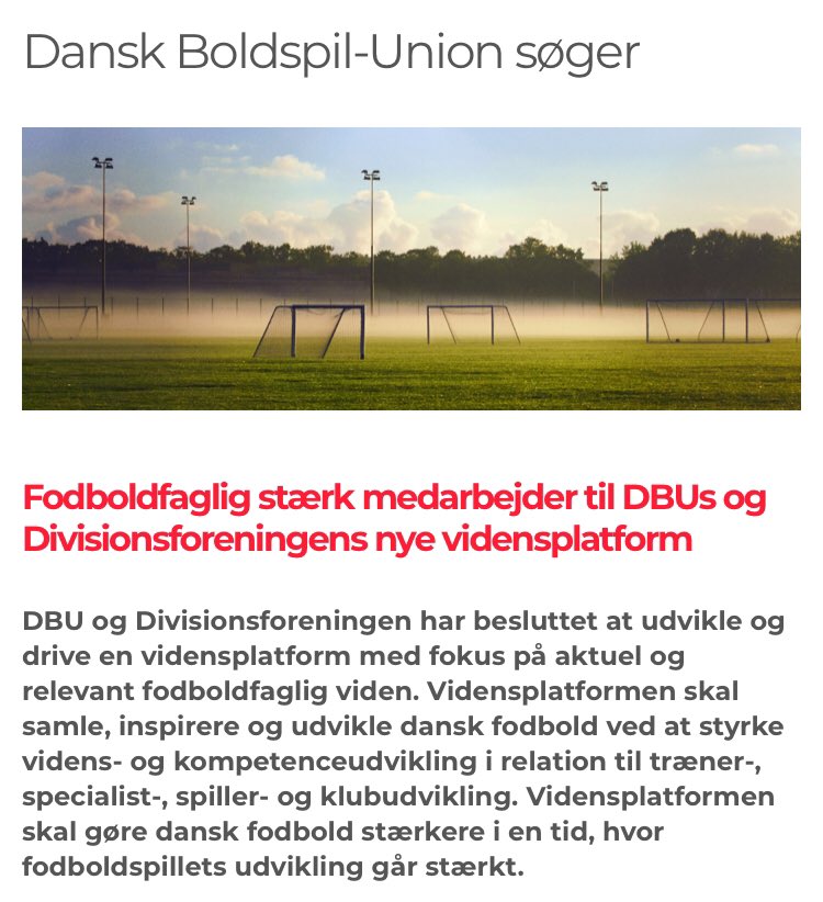 Vil du være med til at sikre at dansk fodbold øger sin evne til at arbejde vidensbaseret? Se her! 
candidate.hr-manager.net/ApplicationIni…