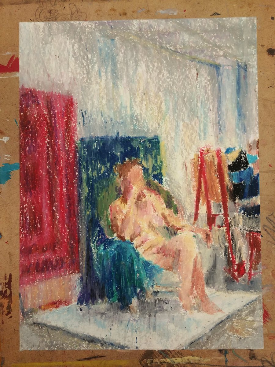 omro_ka's tweet photo. Last Monday's #livemodel. Still experimenting new things and you can now see the early stage drawing!
#oilpastel #ensaama https://t.co/UIqMIEzTW9