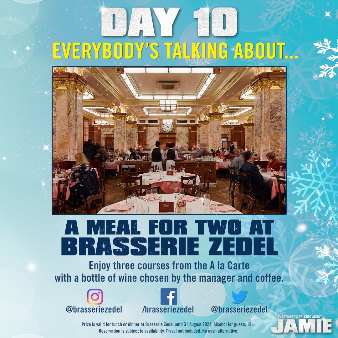 JamieMusical's tweet photo. Day 10 of #12DaysOfJamie & today’s prize is from @BrasserieZedel. Congratulations to yesterday’s winner Colette who suggested ‘Mimi Me in St Louis’! Keep telling us your Jamie inspired Christmas films! #JamieLondon https://t.co/lQZxChTo6T