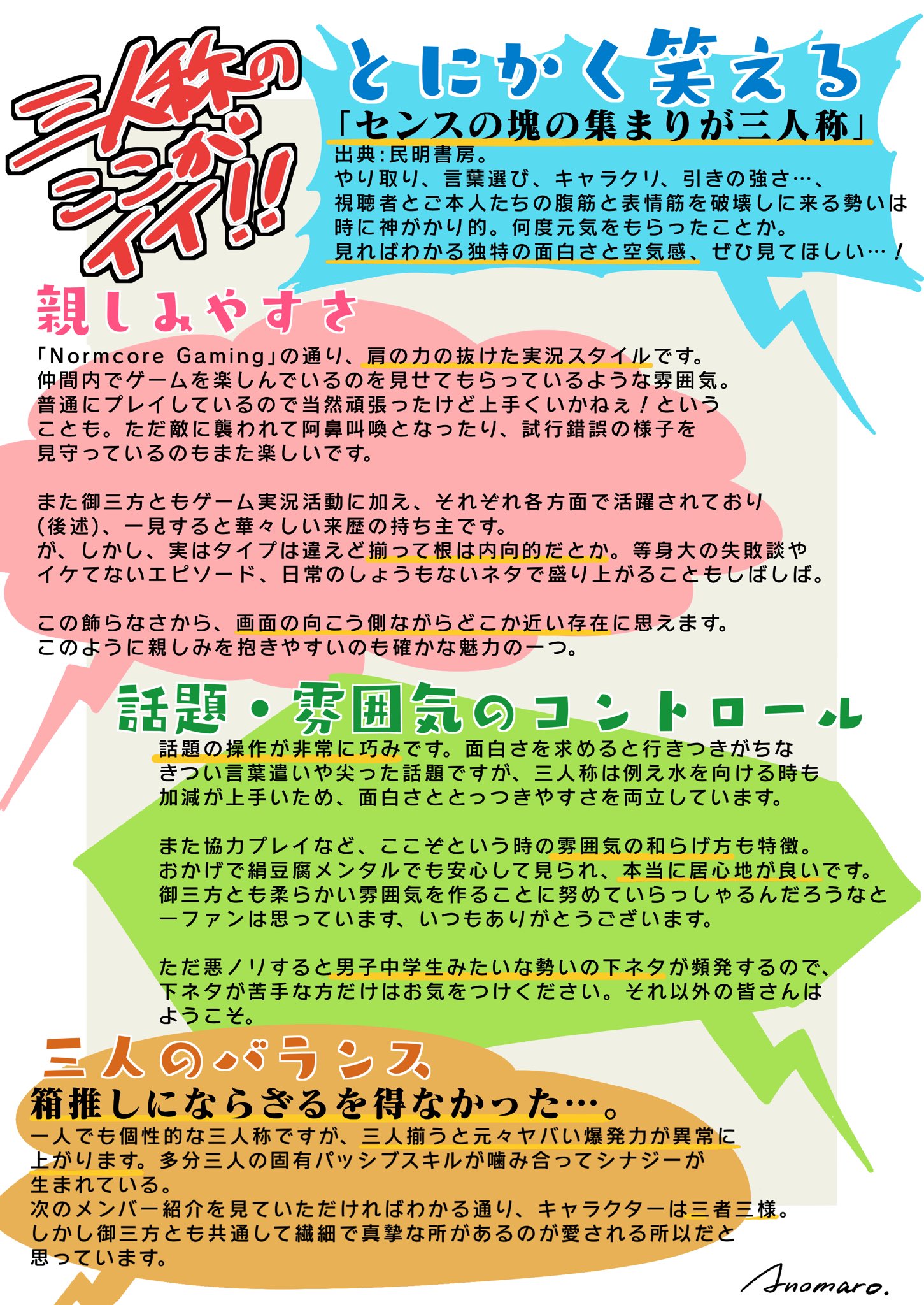 アノマロー ゲーム実況グループ 三人称 の紹介プレゼンを作りました あくまで一ファンの独断と偏見です 名前は聞いたことがあるという方も 今知った方も 三人称の 動画を 見てくれ オススメ動画のリンクはリプライ欄に貼ります 3nsart