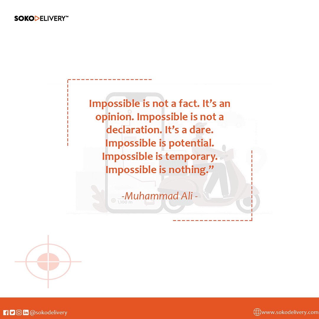 Sokodelivery's tweet photo. The biggest barricade to enormous possibilities is to think ”impossible”. Reorient your thoughts and dare to be different.
#motivationmonday #mondaymotivation #tuesdaymotivation #packagedelivery #deliveryghana #cardelivery #groceriesdelivery #ghana #deliveranything #dhl #fedex https://t.co/dJ3GFYvUdp